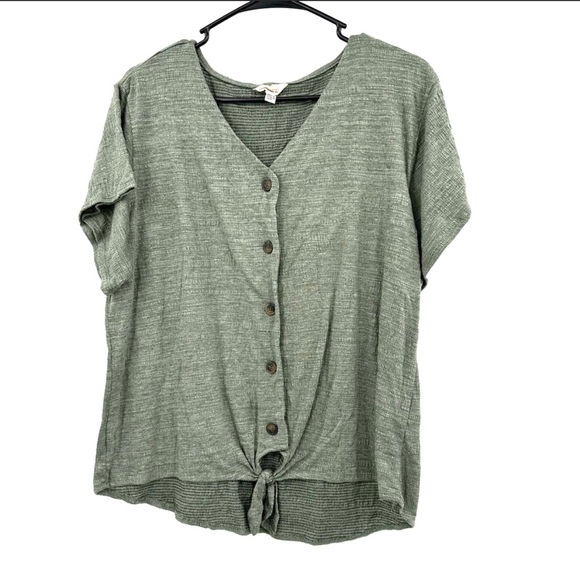 Weatherproof Tops - Weatherproof size XL green button up short sleeve shirt with tie front